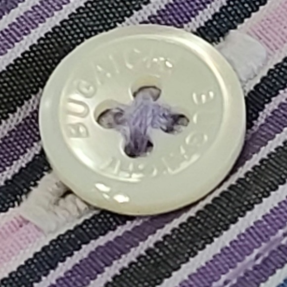 Bugatchi Uomo Dress Shirt Purple Pink Stripe Mens Large Lavender Contrast Cuff - Picture 7 of 11